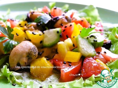 Салат с мидиями и овощами